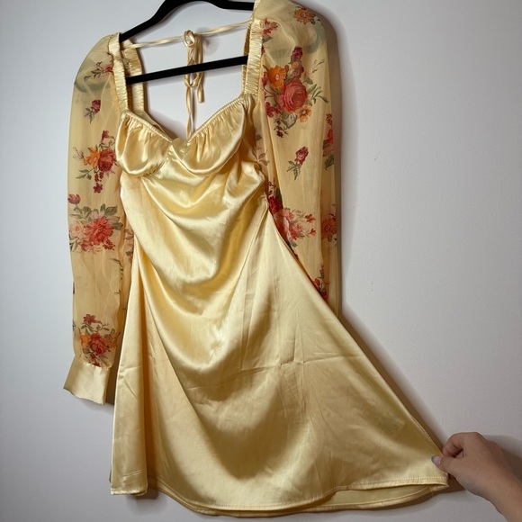 DANIELLE BERNSTEIN Weworewhat Buttercup Cottagcore Floral Mesh Puff Sleeve Dress - Picture 4 of 16